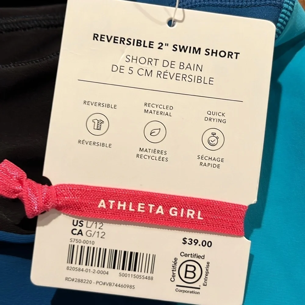 NWT Athleta Girl Mock Neck Rashguard & Reversible 2” Swim Shorts Size La…